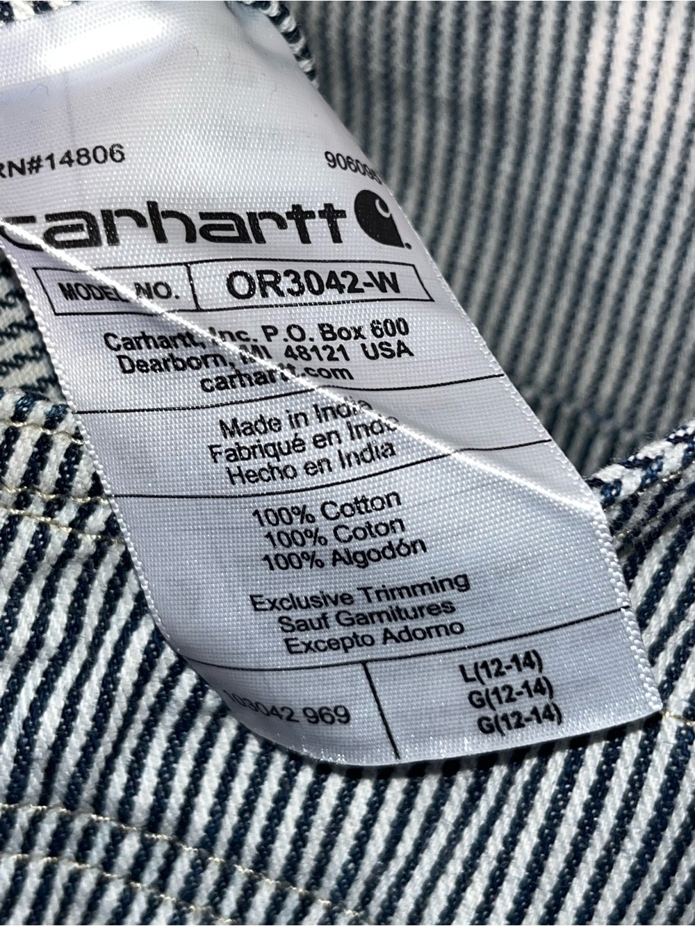 Carhartt Denim Bib Overall Women’s Large Relaxed Fit Cotton Railroad Stripe - Picture 9 of 15